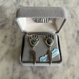 Glacier Pearle sterling silver bear claw with feather earrings